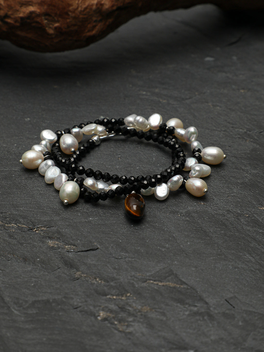 Black Tourmaline & Pearl Pendant Necklace — black tourmaline, pearl, tiger's eye, sterling silver | SENLORE