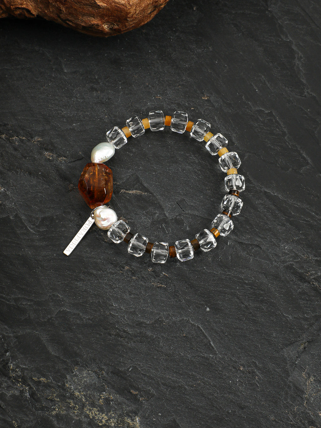 Citrine & Button Baroque Pearl Bracelet — citrine, yellow jade, tiger's eye, baroque pearl, sterling silver | SENLORE
