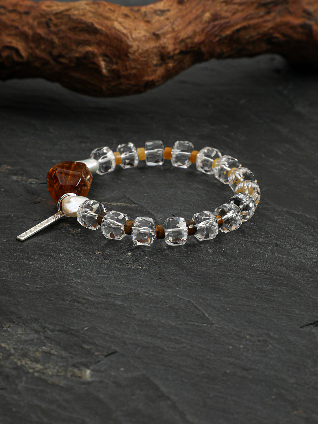Citrine & Button Baroque Pearl Bracelet — citrine, yellow jade, tiger's eye, baroque pearl, sterling silver | SENLORE