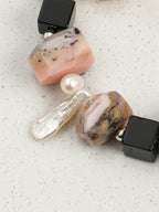 Pink Opal & Baroque Pearl Crystal Bracelet — pink opal, black agate, baroque pearl, seed pearls, sterling silver | SENLORE