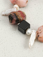 Pink Opal & Baroque Pearl Crystal Bracelet — pink opal, black agate, baroque pearl, seed pearls, sterling silver | SENLORE