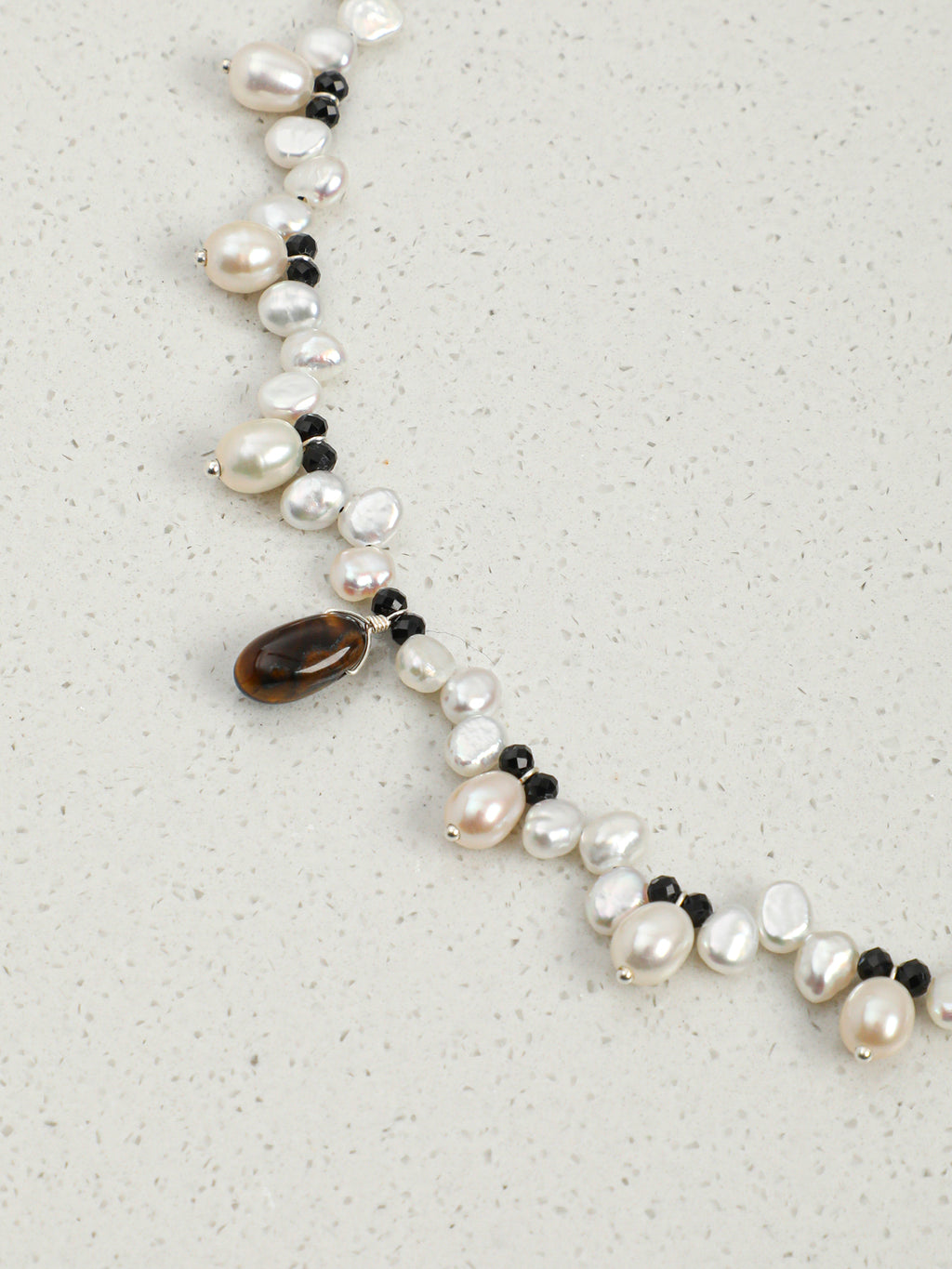 Black Tourmaline & Pearl Pendant Necklace — black tourmaline, pearl, tiger's eye, sterling silver | SENLORE