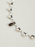 Black Tourmaline & Pearl Pendant Necklace — black tourmaline, pearl, tiger's eye, sterling silver | SENLORE