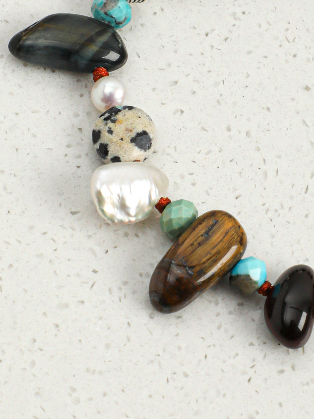 Tiger's Eye & Smoky Quartz Baroque Bracelet — tiger's eye, smoky quartz, phoenix stone, baroque pearl, Thai silver | SENLORE