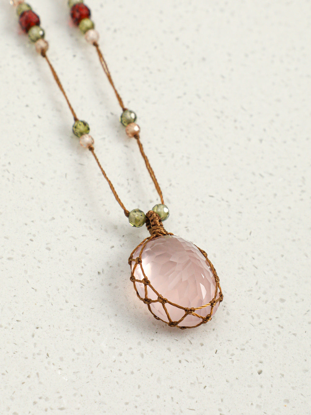 Rose Quartz & Zircon Pendant Necklace — rose quartz, zircon, sterling silver | SENLORE