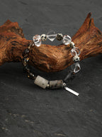 Clear Quartz & Smoky Quartz Disc Bracelet — clear quartz, smoky quartz, black rutilated quartz, sterling silver | SENLORE