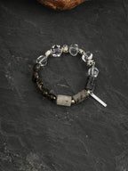 Clear Quartz & Smoky Quartz Disc Bracelet — clear quartz, smoky quartz, black rutilated quartz, sterling silver | SENLORE