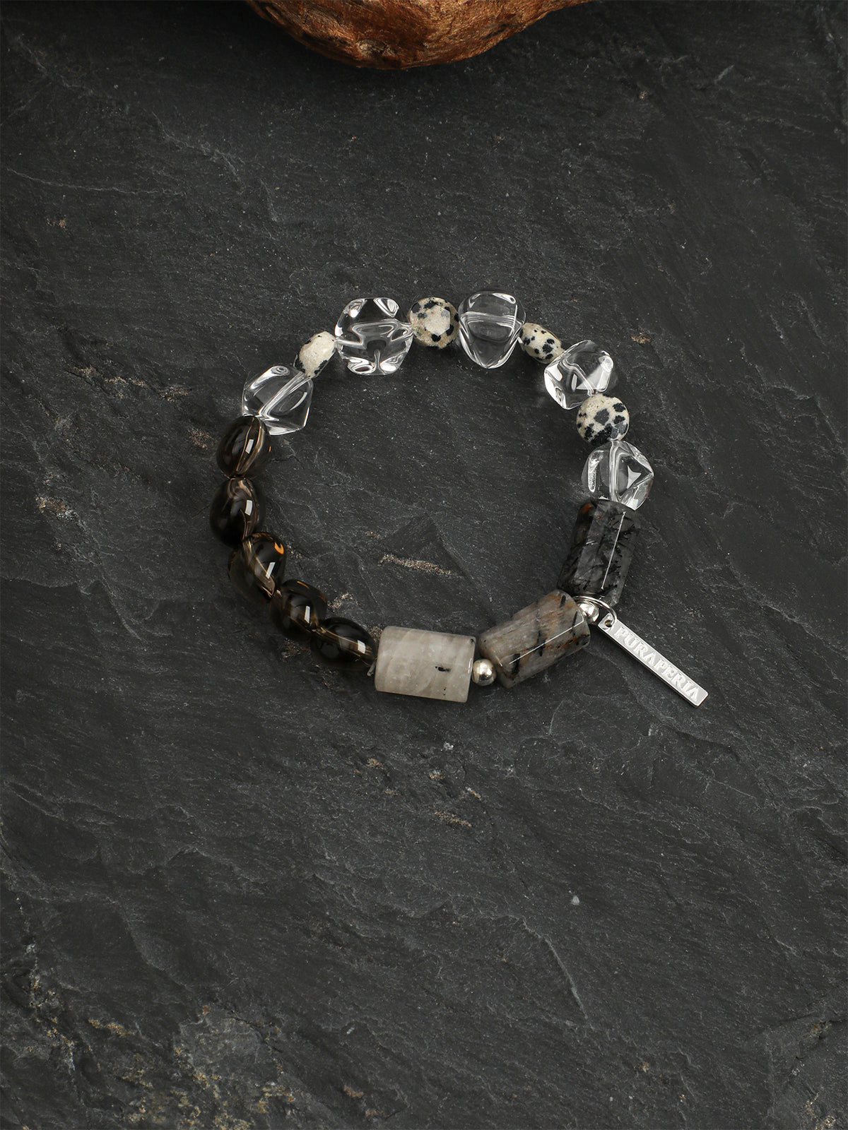 Clear Quartz & Smoky Quartz Disc Bracelet — clear quartz, smoky quartz, black rutilated quartz, sterling silver | SENLORE
