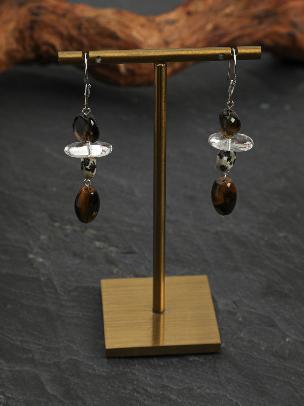 Smoky Quartz & Tiger's Eye Drop Earrings — smoky quartz, tiger's eye, clear quartz, sterling silver | SENLORE