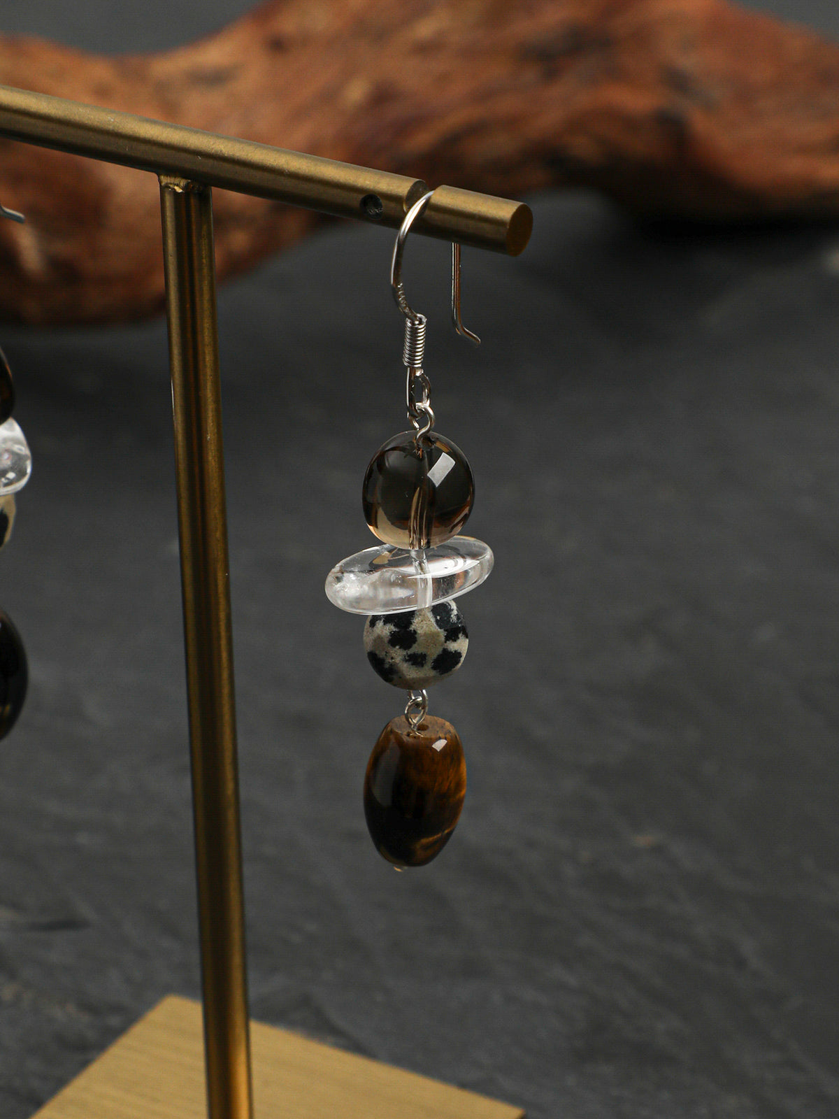 Smoky Quartz & Tiger's Eye Drop Earrings — smoky quartz, tiger's eye, clear quartz, sterling silver | SENLORE