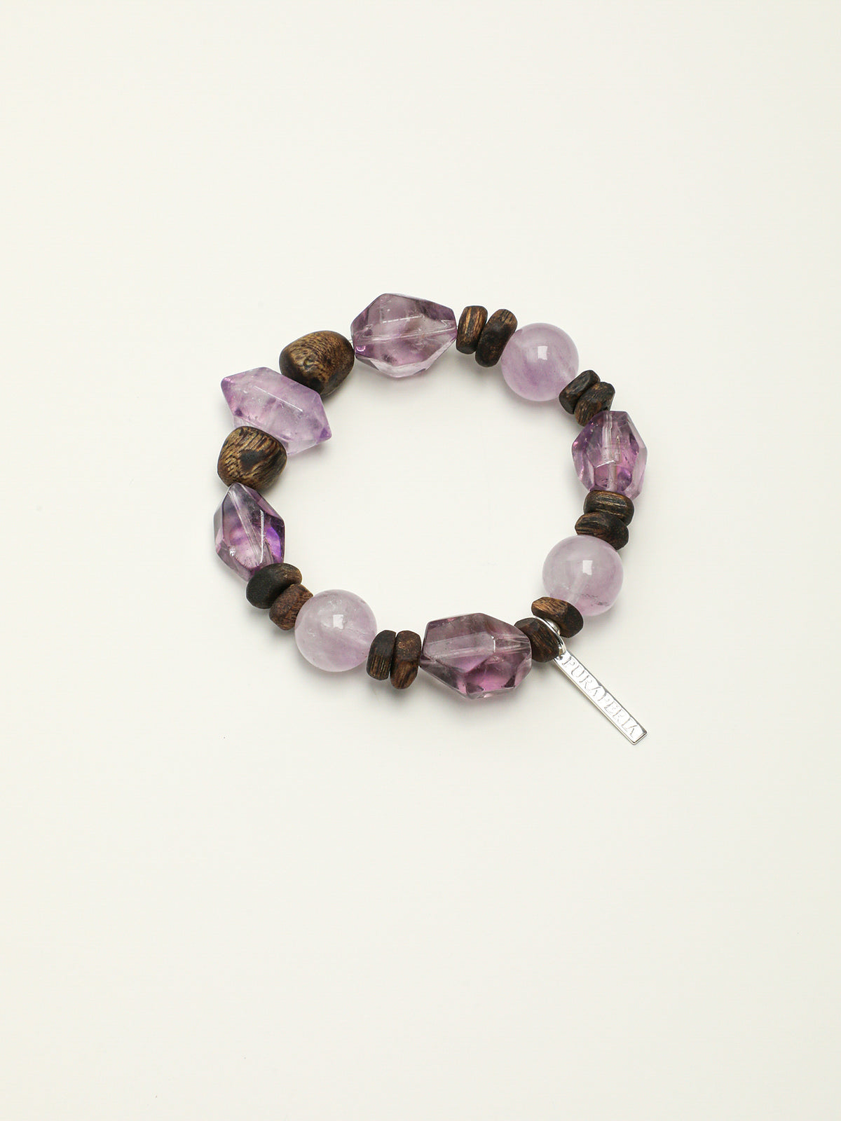 Agarwood Amethyst Bracelet — double-point amethyst, freeform amethyst, amethyst round bead | SENLORE