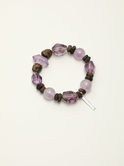 Agarwood Amethyst Bracelet — double-point amethyst, freeform amethyst, amethyst round bead | SENLORE