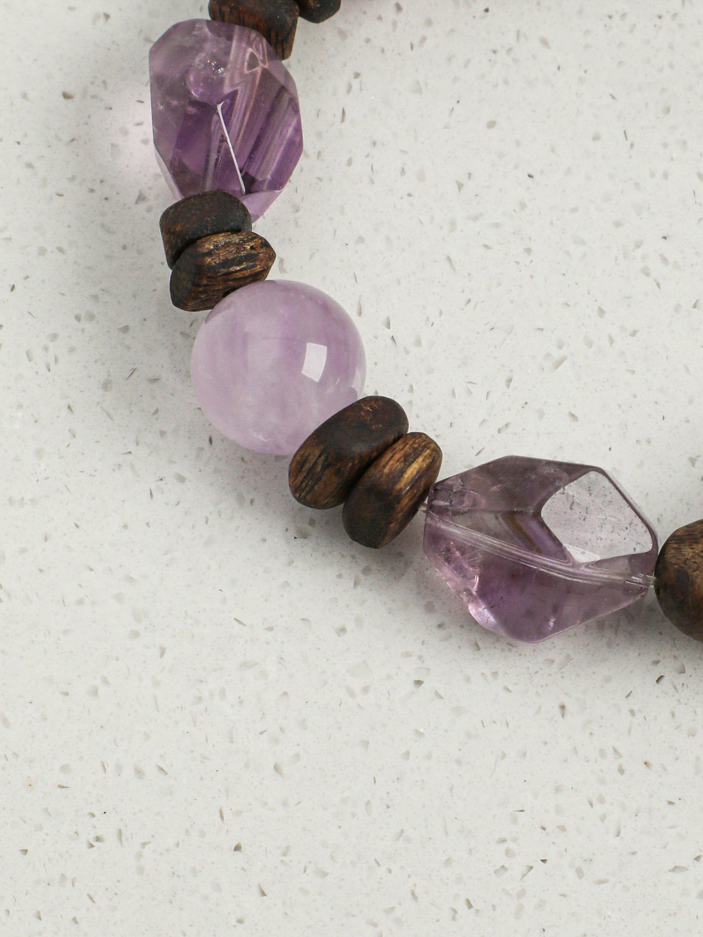 Agarwood Amethyst Bracelet — double-point amethyst, freeform amethyst, amethyst round bead | SENLORE