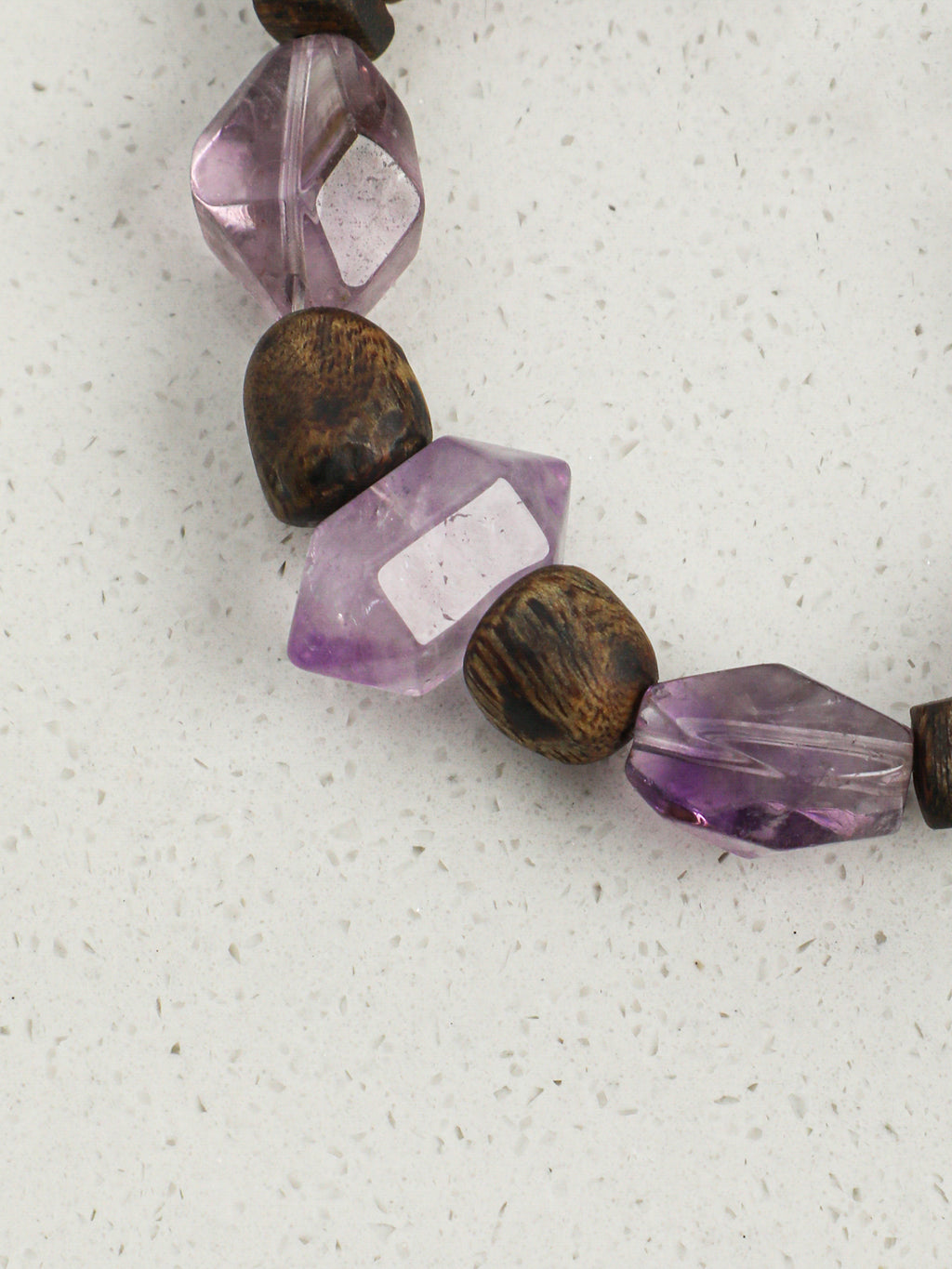 Agarwood Amethyst Bracelet — double-point amethyst, freeform amethyst, amethyst round bead | SENLORE