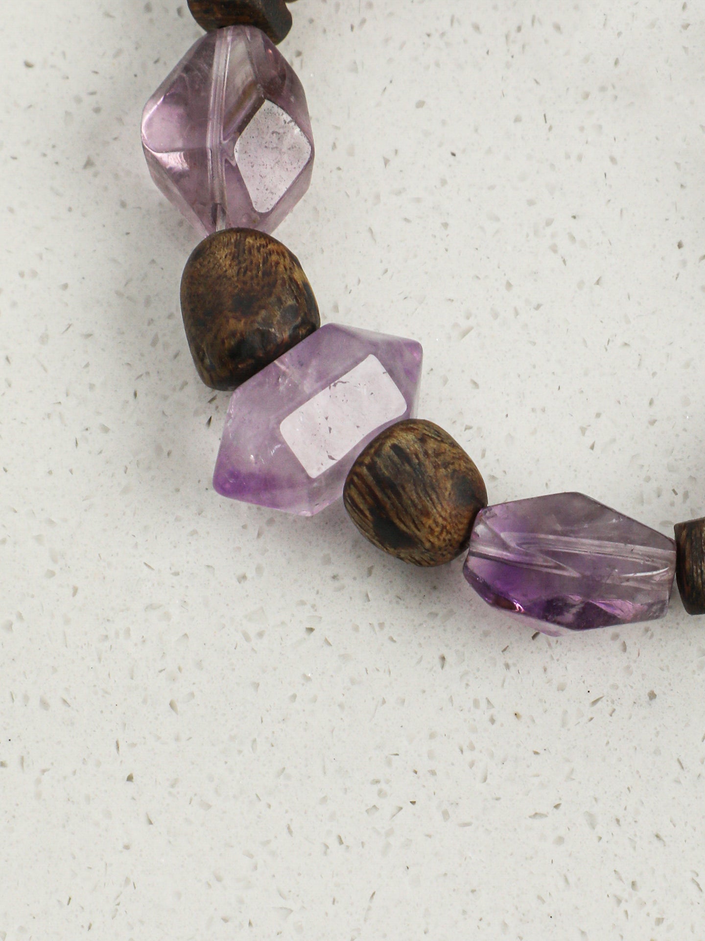 Agarwood Amethyst Bracelet — double-point amethyst, freeform amethyst, amethyst round bead | SENLORE