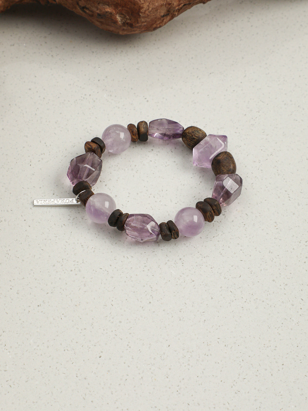 Agarwood Amethyst Bracelet — double-point amethyst, freeform amethyst, amethyst round bead | SENLORE