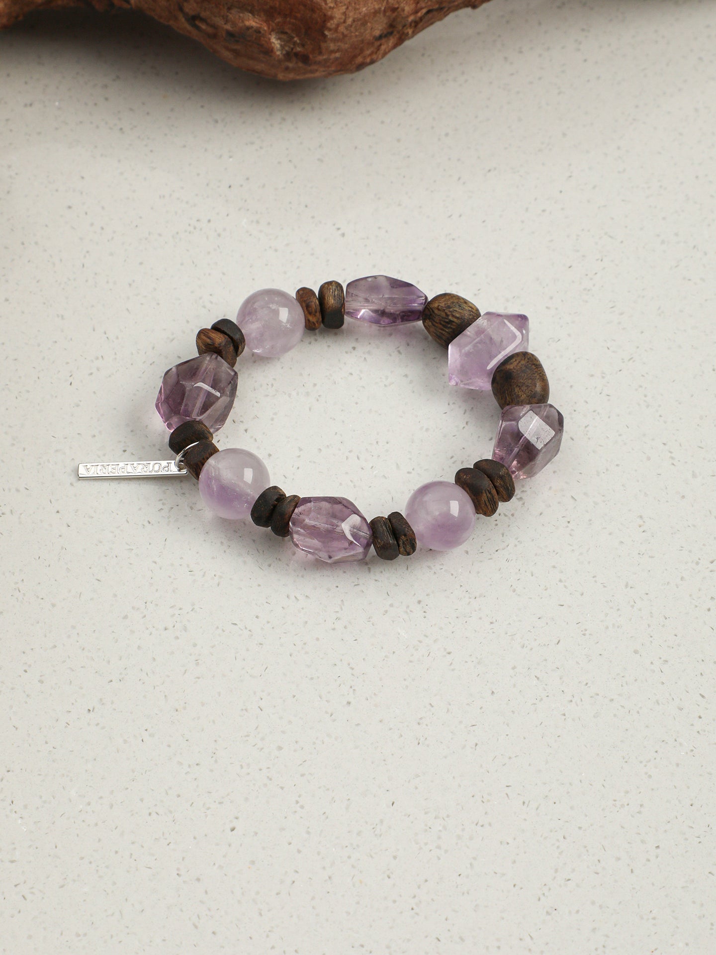 Agarwood Amethyst Bracelet — double-point amethyst, freeform amethyst, amethyst round bead | SENLORE