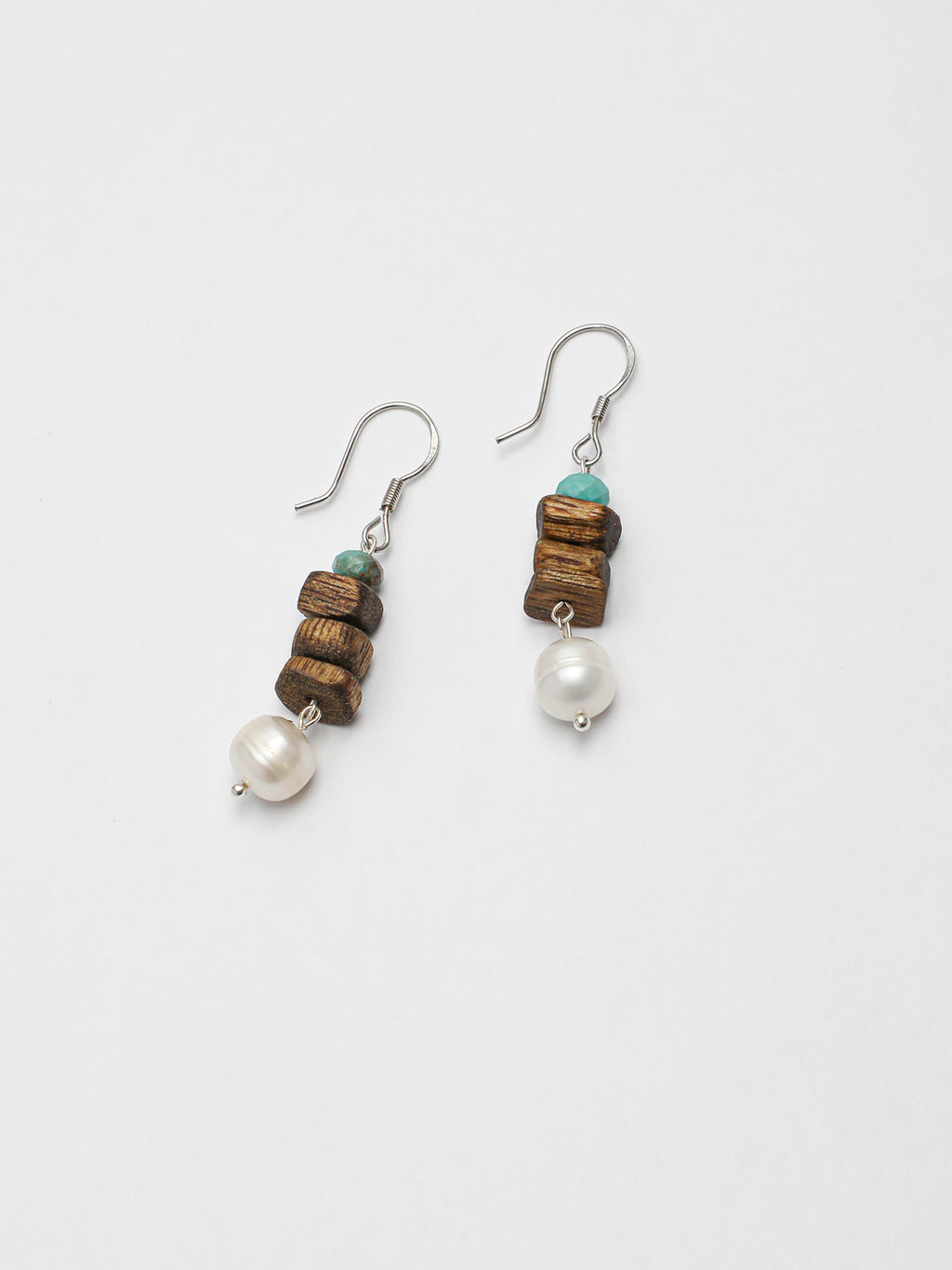 Agarwood & Freshwater Pearl Drop Earrings — freshwater pearls, agarwood chips, phoenix stone, sterling silver | SENLORE