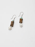 Agarwood & Freshwater Pearl Drop Earrings — freshwater pearls, agarwood chips, phoenix stone, sterling silver | SENLORE