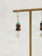 Agarwood & Freshwater Pearl Drop Earrings — freshwater pearls, agarwood chips, phoenix stone, sterling silver | SENLORE