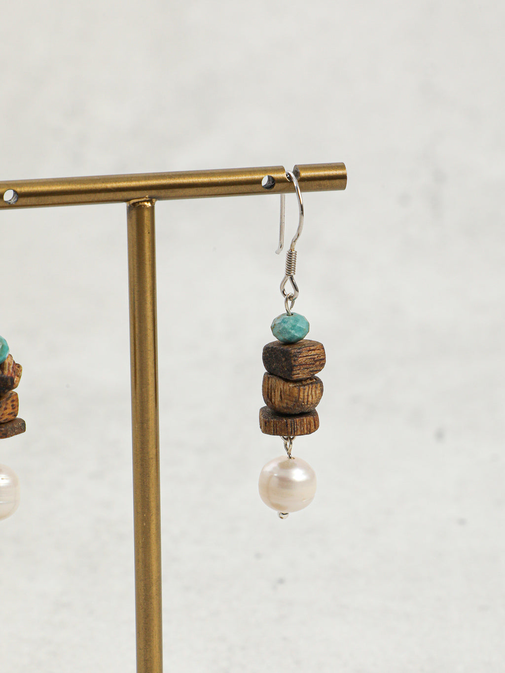 Agarwood & Freshwater Pearl Drop Earrings — freshwater pearls, agarwood chips, phoenix stone, sterling silver | SENLORE