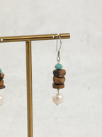 Agarwood & Freshwater Pearl Drop Earrings — freshwater pearls, agarwood chips, phoenix stone, sterling silver | SENLORE