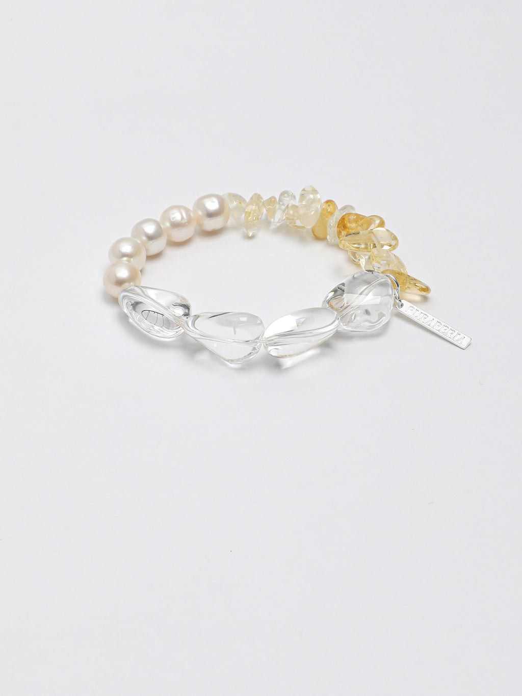 Wood-Element Citrine Pearl Bracelet — large white freeform, citrine chips, beads, sterling... | SENLORE