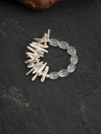 Twist Crystal Baroque Bracelet — toothpick-drilled & white crystal knotted bead & S925 Sterling Silver | SENLORE