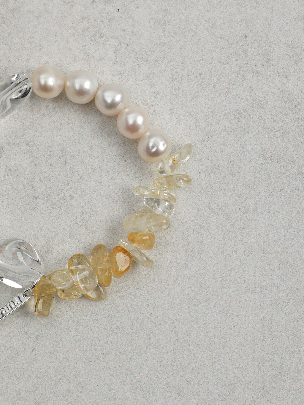 Wood-Element Citrine Pearl Bracelet — large white freeform, citrine chips, beads, sterling... | SENLORE
