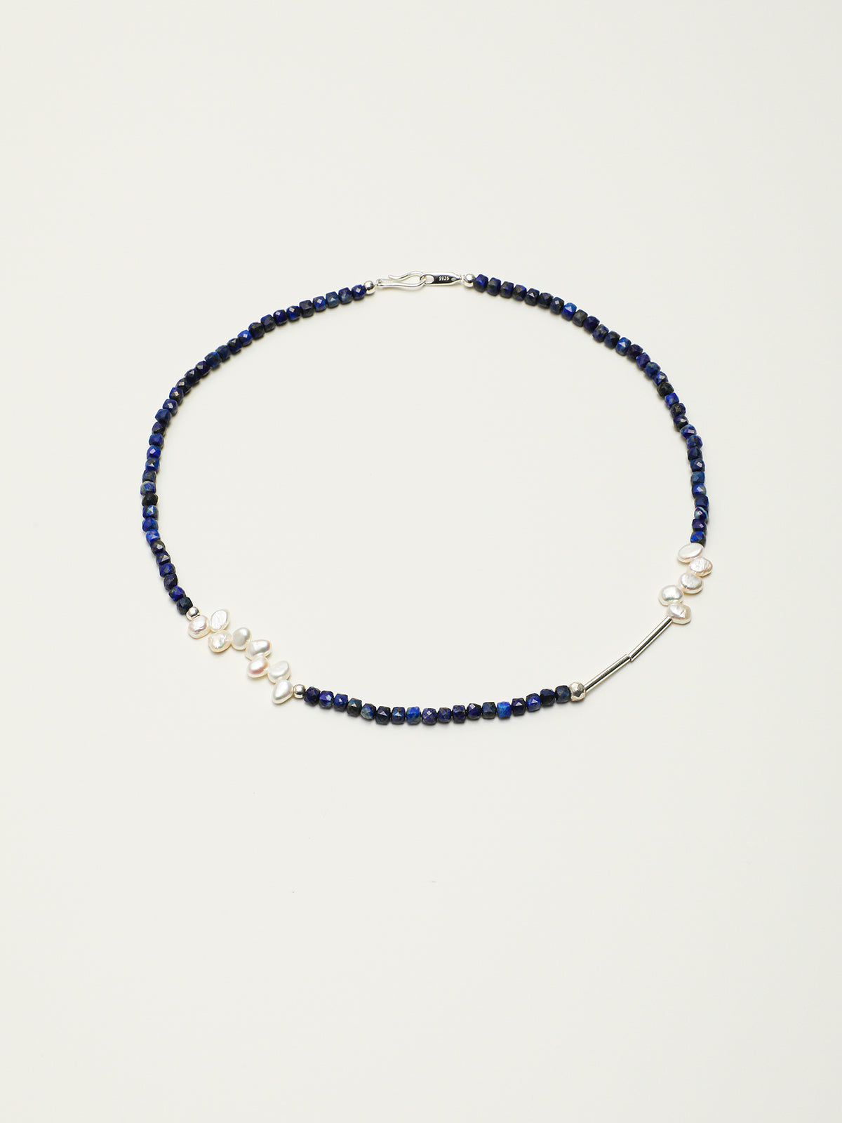Lapis Lazuli Petal Necklace — lapis lazuli & freeform petal baroque pearl & S925 Sterling Silver | SENLORE