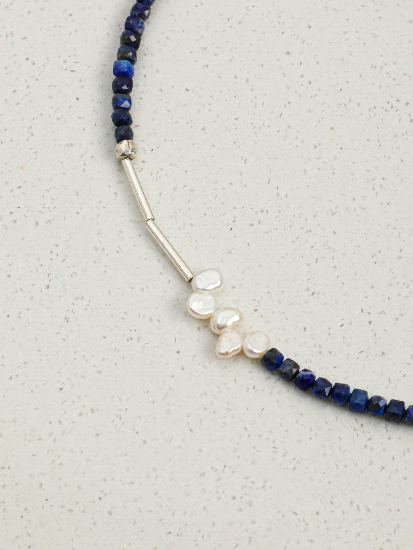 Lapis Lazuli Petal Necklace — lapis lazuli & freeform petal baroque pearl & S925 Sterling Silver | SENLORE