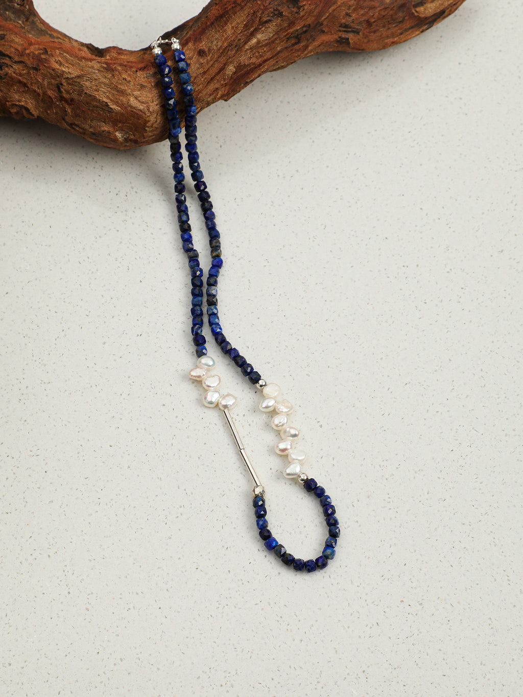 Lapis Lazuli Petal Necklace — lapis lazuli & freeform petal baroque pearl & S925 Sterling Silver | SENLORE