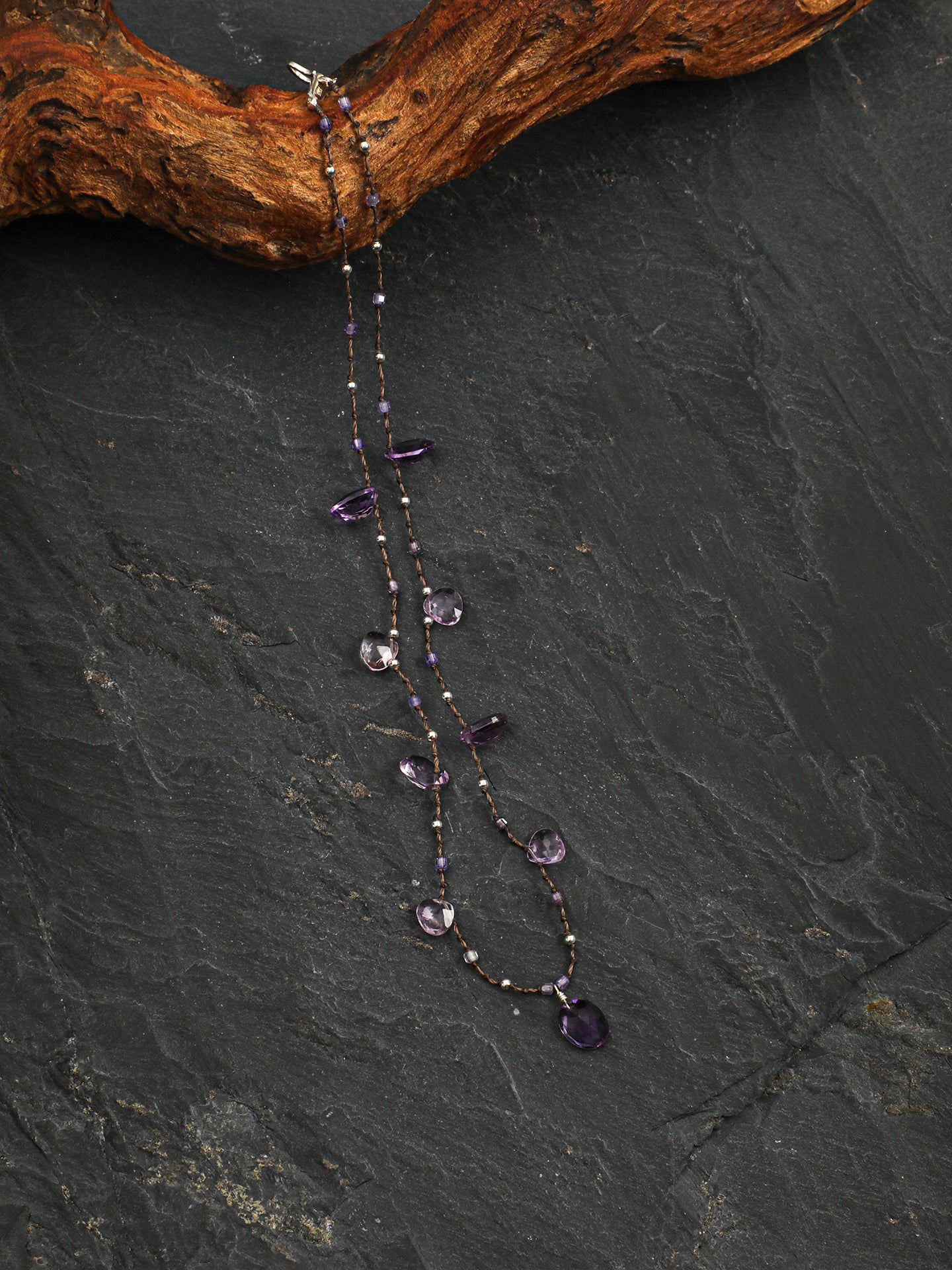Amethyst Teardrop Necklace — Violet Reverie — amethyst teardrop, amethyst, sterling silver round b... | SENLORE