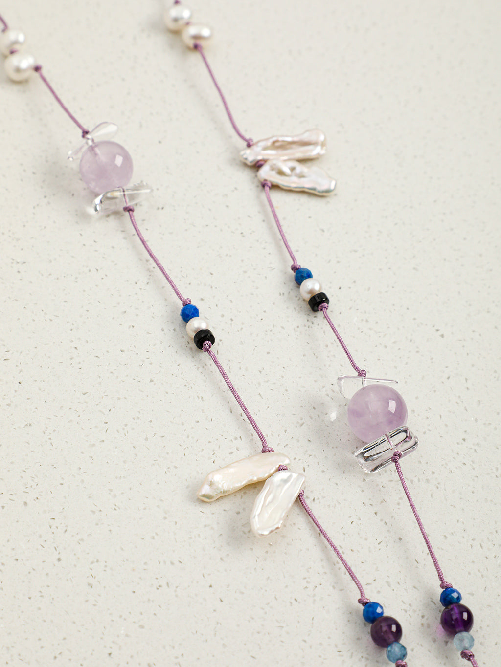 Amethyst & Baroque Pearl Pendant Necklace — amethyst, baroque pearl, aquamarine, lapis lazuli, sterling silver | SENLORE