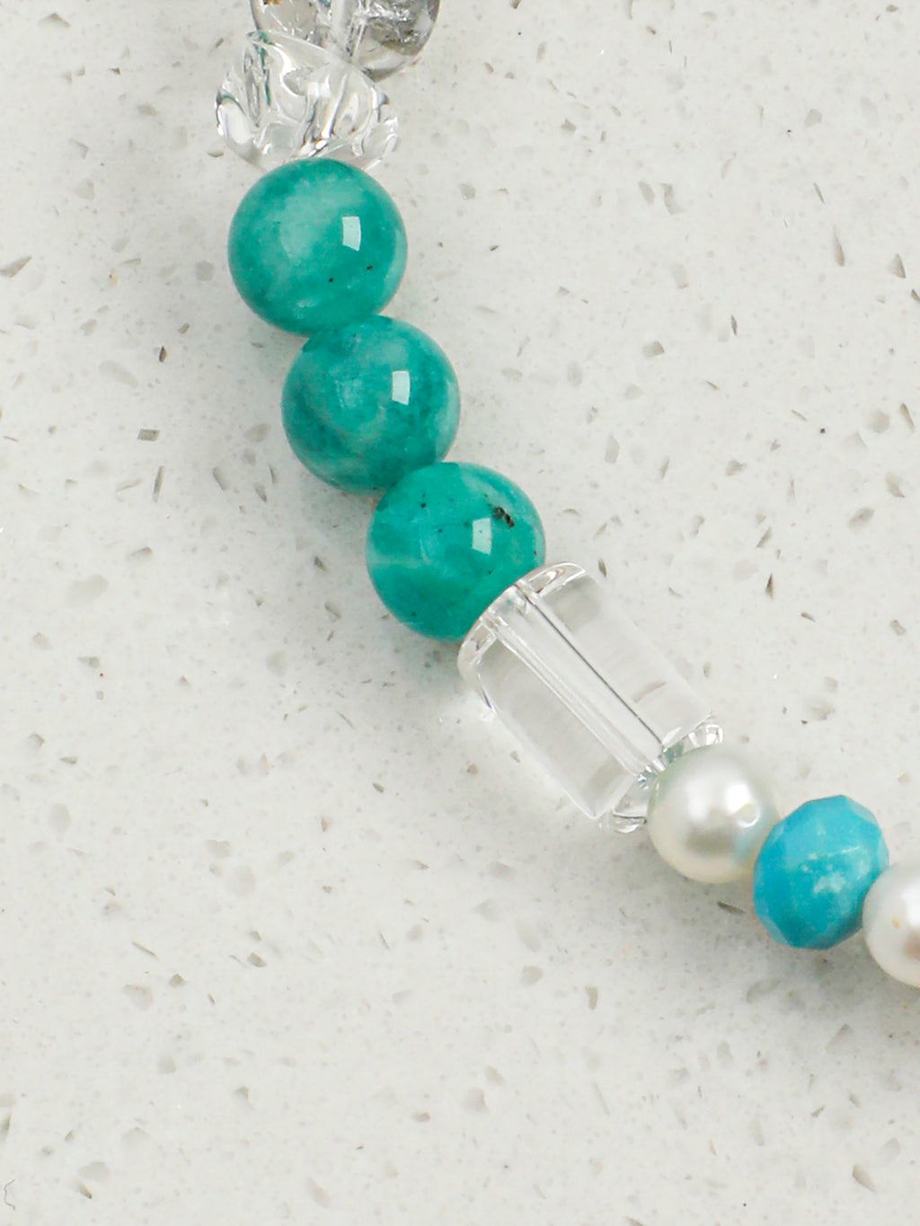 Amazonite & Black Galaxite Crystal Bracelet — amazonite, black galaxite, clear quartz, sterling silver | SENLORE