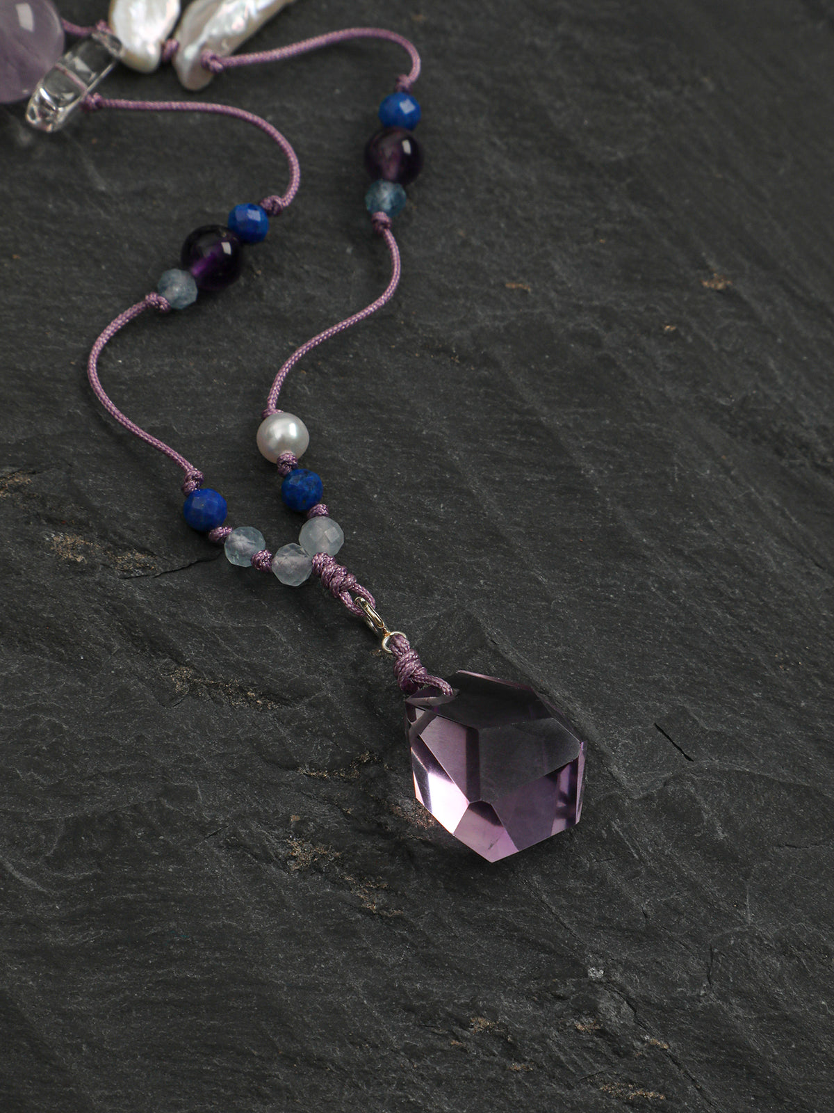 Amethyst & Baroque Pearl Pendant Necklace — amethyst, baroque pearl, aquamarine, lapis lazuli, sterling silver | SENLORE