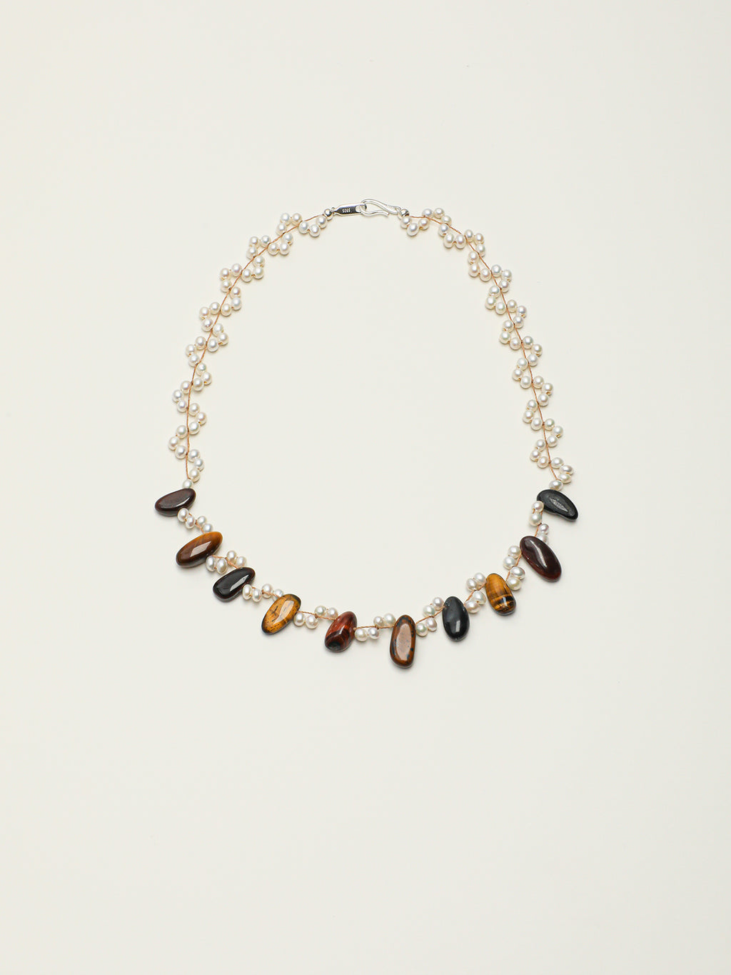 Tiger's Eye & Pearl Wave Necklace — tiger's eye, pearl, sterling silver | SENLORE