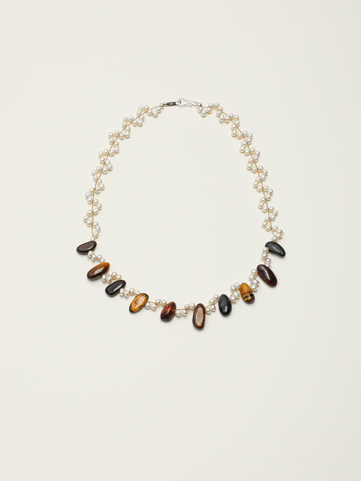 Tiger's Eye & Pearl Wave Necklace — tiger's eye, pearl, sterling silver | SENLORE
