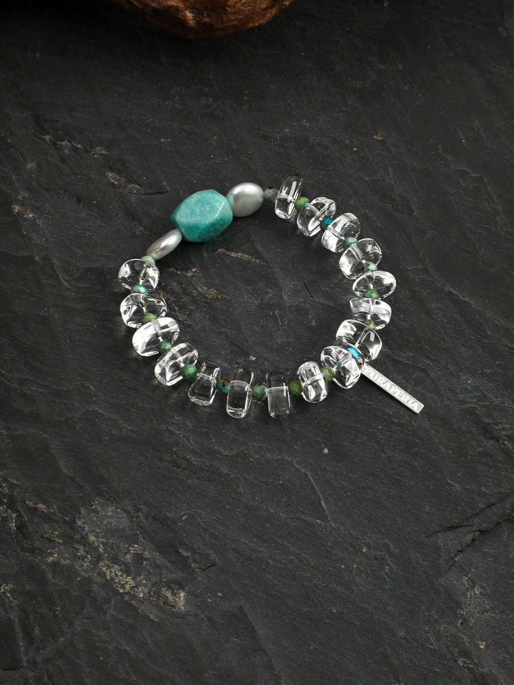 Phoenix Stone & Amazonite Crystal Bracelet — phoenix stone, amazonite, clear quartz, baroque pearl, sterling silver | SENLORE