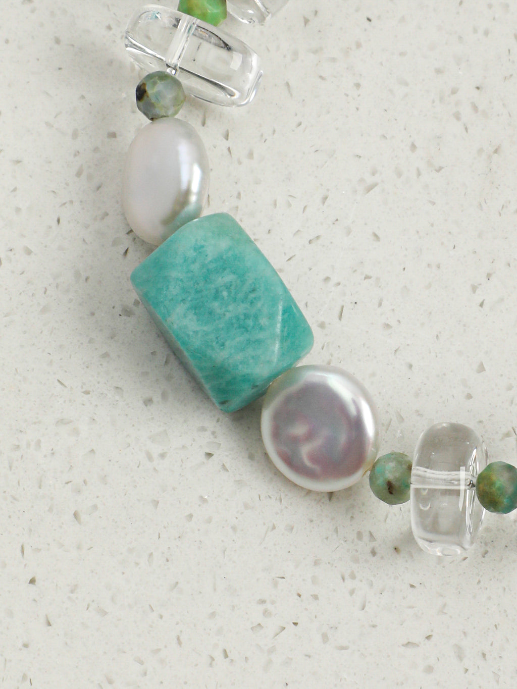 Phoenix Stone & Amazonite Crystal Bracelet — phoenix stone, amazonite, clear quartz, baroque pearl, sterling silver | SENLORE