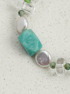 Phoenix Stone & Amazonite Crystal Bracelet — phoenix stone, amazonite, clear quartz, baroque pearl, sterling silver | SENLORE