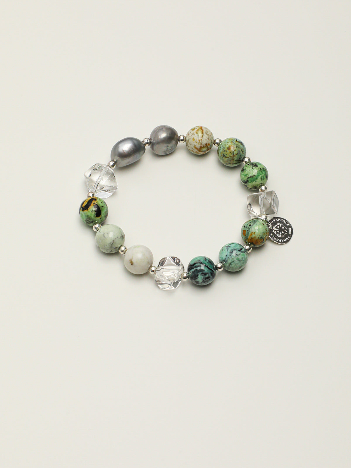 Clear Quartz & Variscite Baroque Bracelet — clear quartz, variscite, baroque pearl, sterling silver | SENLORE