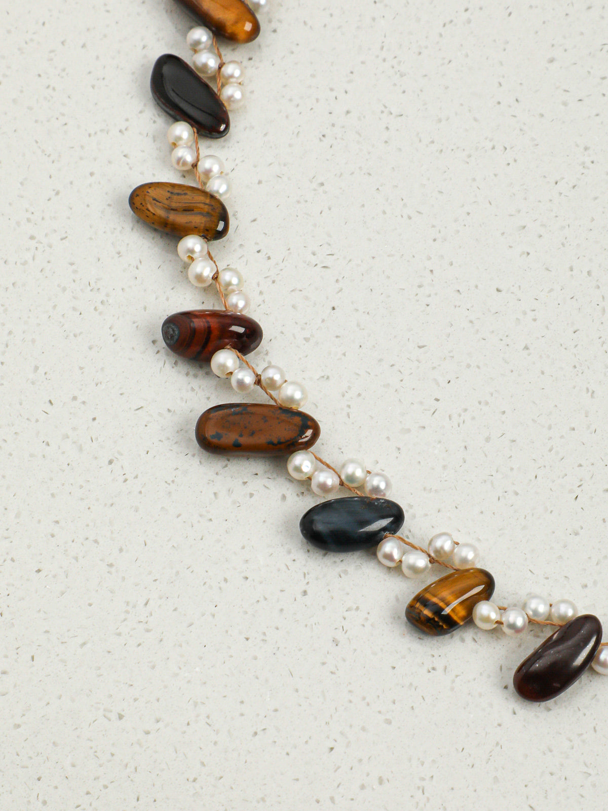 Tiger's Eye & Pearl Wave Necklace — tiger's eye, pearl, sterling silver | SENLORE