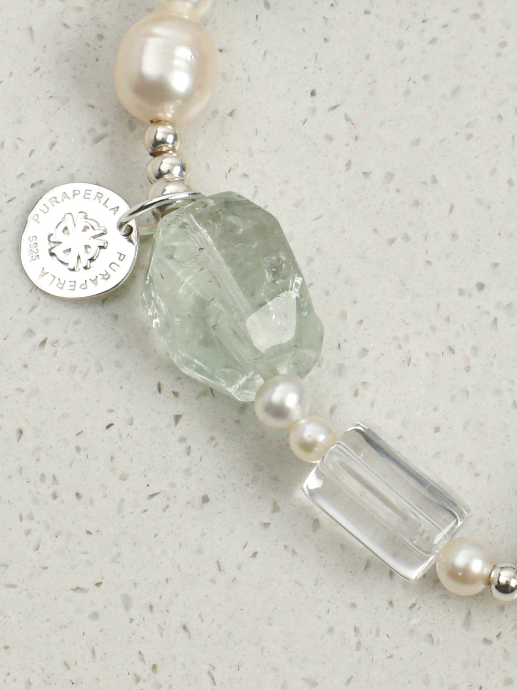 Blue Moonstone & Green Quartz Crystal Bracelet — blue moonstone, green quartz, clear quartz, black galaxite, sterling silver | SENLORE