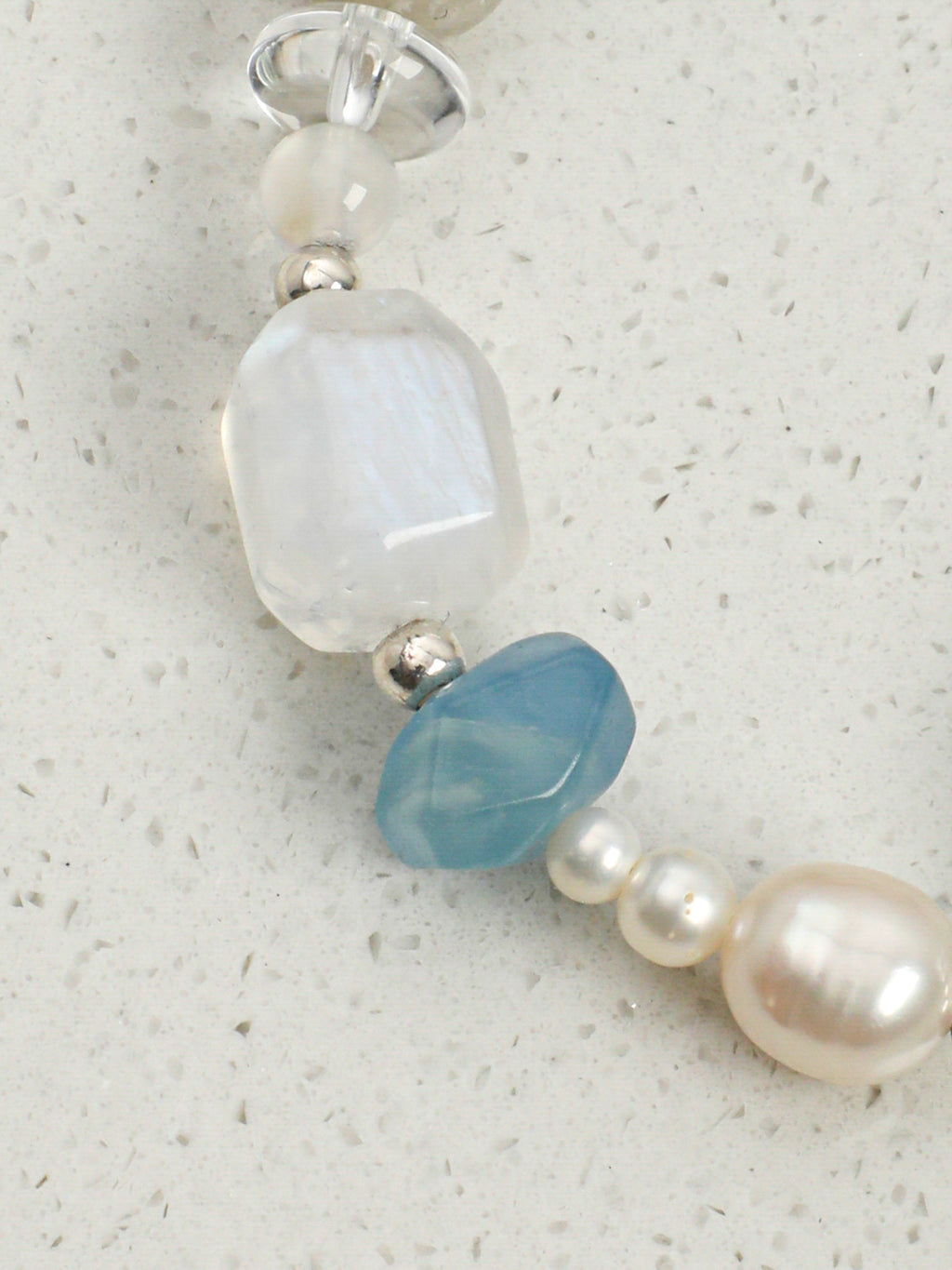 Blue Moonstone & Green Quartz Crystal Bracelet — blue moonstone, green quartz, clear quartz, black galaxite, sterling silver | SENLORE
