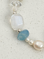 Blue Moonstone & Green Quartz Crystal Bracelet — blue moonstone, green quartz, clear quartz, black galaxite, sterling silver | SENLORE
