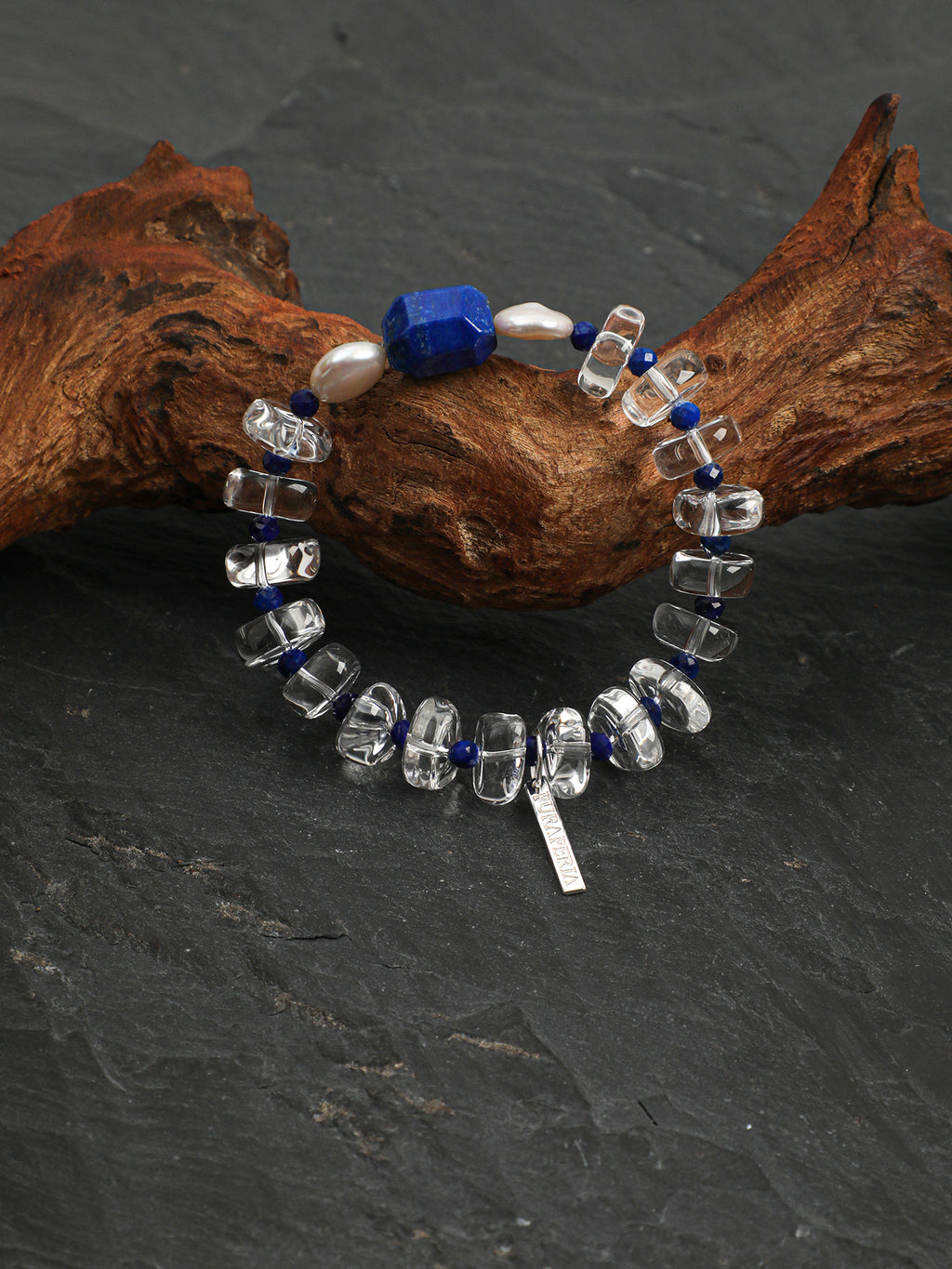 Lapis Lazuli Freeform Crystal Bracelet — lapis lazuli, clear quartz, baroque pearl, sterling silver | SENLORE