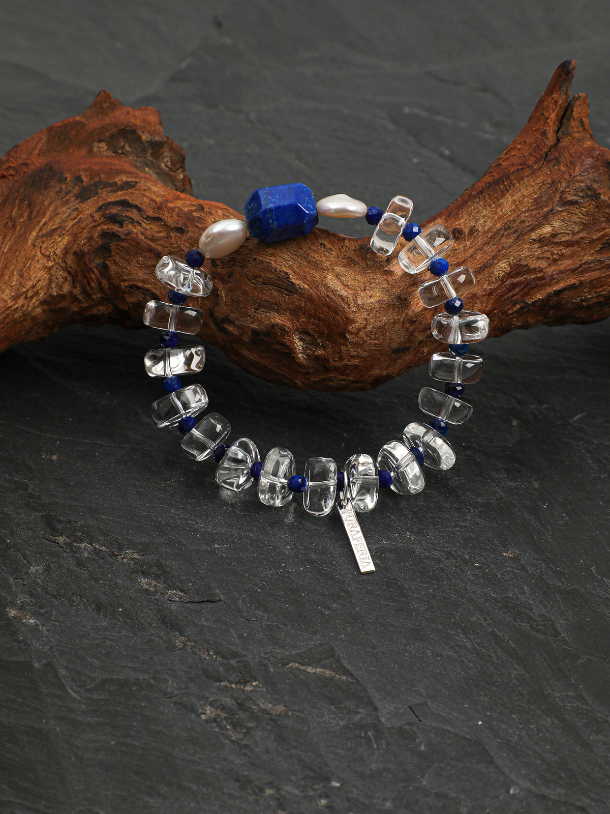 Lapis Lazuli Freeform Crystal Bracelet — lapis lazuli, clear quartz, baroque pearl, sterling silver | SENLORE
