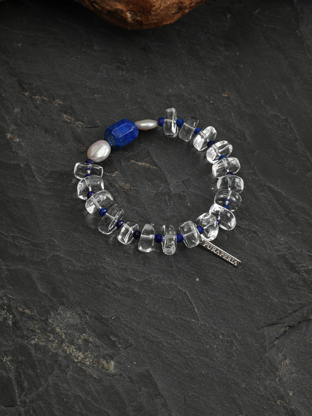 Lapis Lazuli Freeform Crystal Bracelet — lapis lazuli, clear quartz, baroque pearl, sterling silver | SENLORE