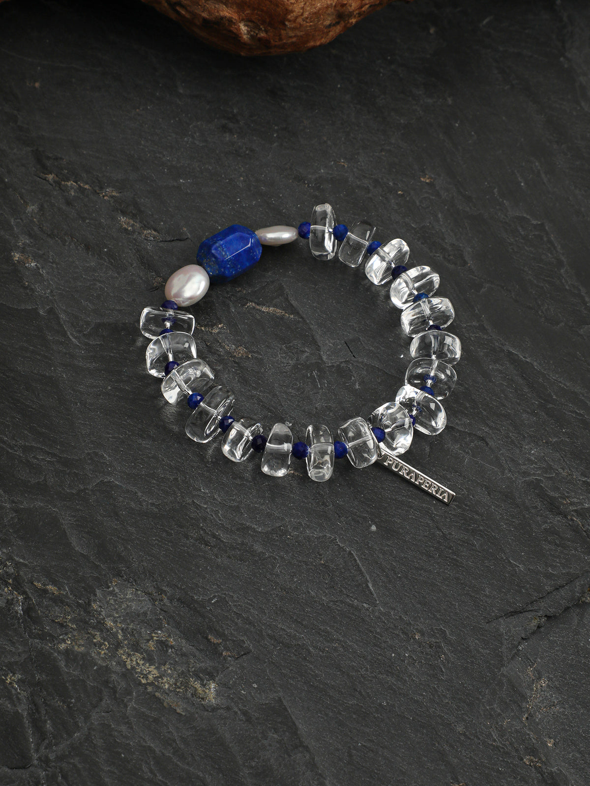Lapis Lazuli Freeform Crystal Bracelet — lapis lazuli, clear quartz, baroque pearl, sterling silver | SENLORE